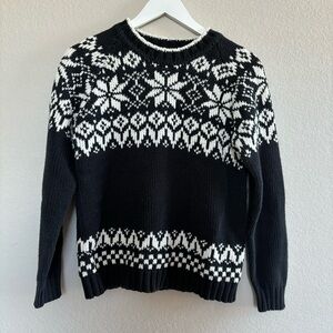 vintage hanna andersson black nordic fair isle crew neck knit sweater size small